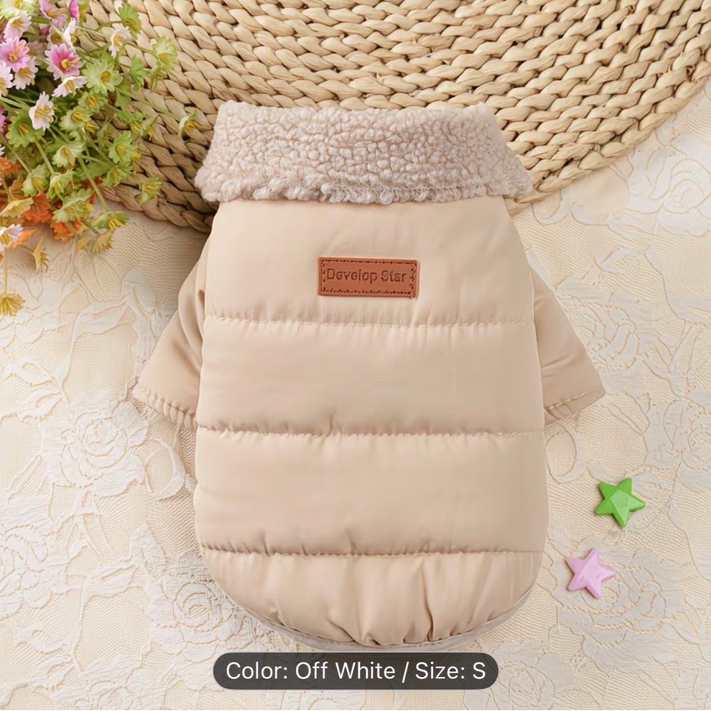 🥳 2 for $15 🥳 Beige Dog or Cat Puffer Jacket Coat Vest with Faux Fur Collar
